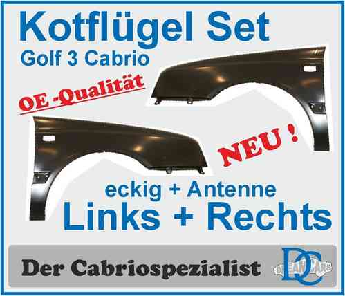 Kotflügel Set Cabrio Golf III links/rechts eckige Blinker mit Antennenloch